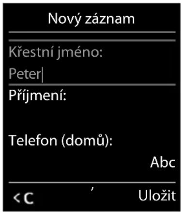 Nový záznam Křestní jméno: Peter| Příjmení: Telefon (domů): Abc < C ' Uložit