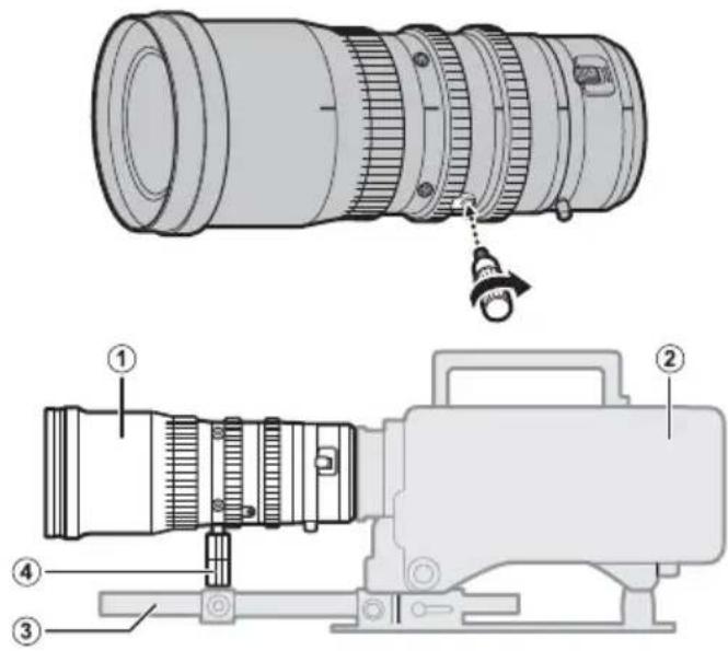 Technical diagram of a camera lens assembly with numbered parts and labeled parts