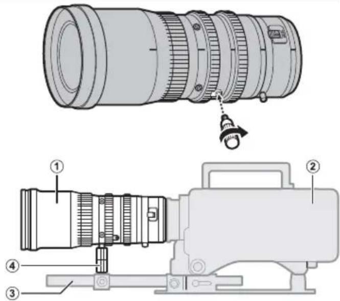 Technical diagram of a camera lens assembly with numbered parts and labeled parts