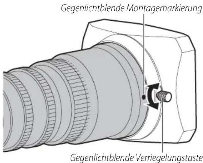 Gegenlichtblende Montagemarkierung Gegenlichtblende Verriegelungstaste