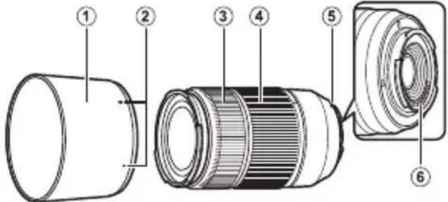 Technical diagram of a mechanical component with numbered parts labeled 1 through 6