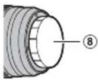 Diagram of a mechanical component with numbered parts and directional arrows indicating motion or assembly.