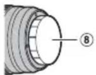 Diagram of a camera lens assembly with numbered parts and directional arrows indicating components