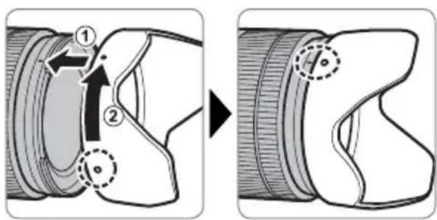 Diagram illustrating camera lens adjustment process, showing left and right views with numbered annotations