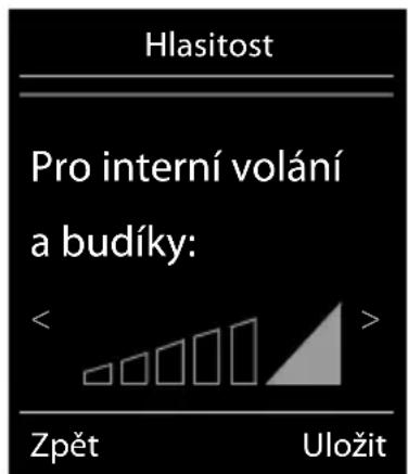 Hlasitost Pro interní volání a budíky: < > Zpět Uložit