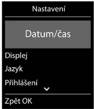 Nastavení Datum/čas Displej Jazyk Přihlášení Zpět OK