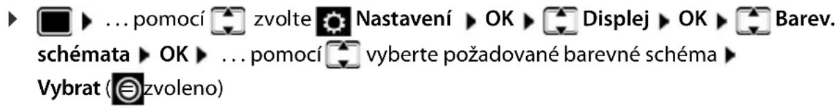 ▶ ... pomocí zvolte Nastavení ▶ OK ▶ Displej ▶ OK ▶ Barev. schémata ▶ OK ▶ ... pomocí vyberte požadované barevné schéma ▶ Vybrat (≡zvoleno)