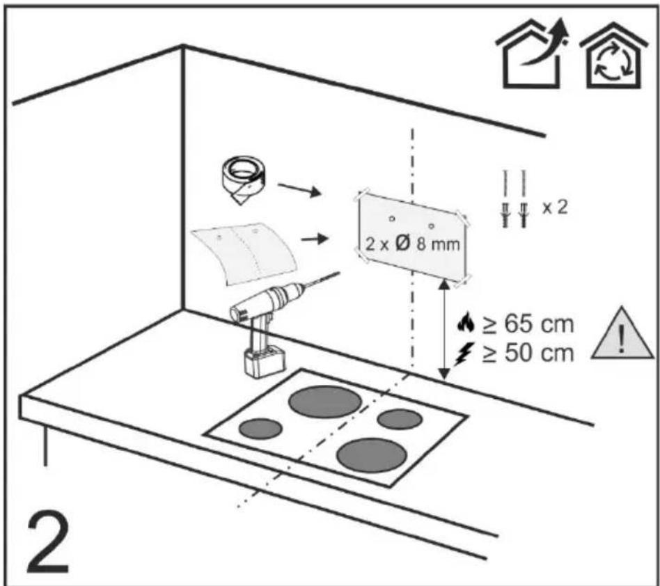 2 x Ø 8 mm ≥ 65 cm ≥ 50 cm 2