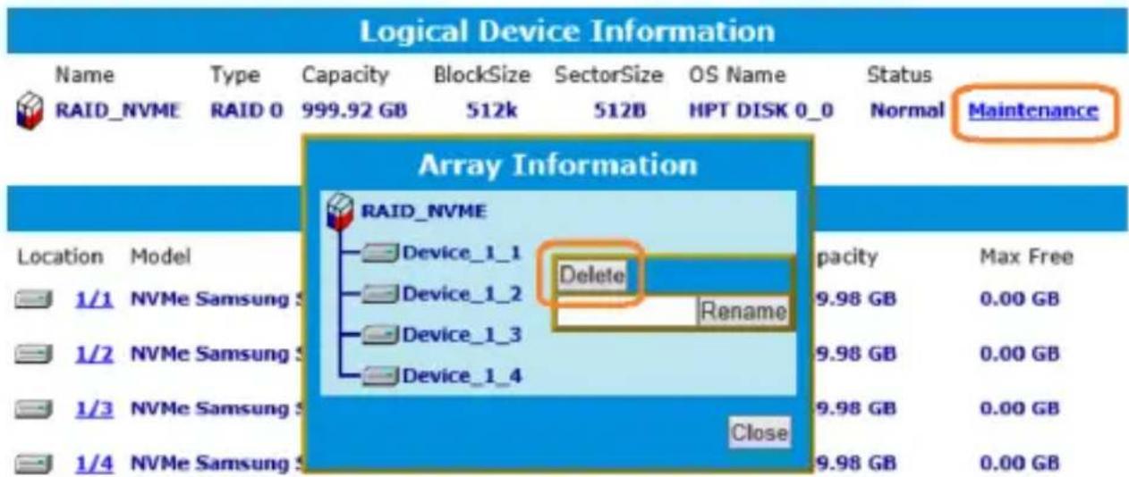 Highpoint SSD7101A-1 - To delete an existing RAID disk: - 1