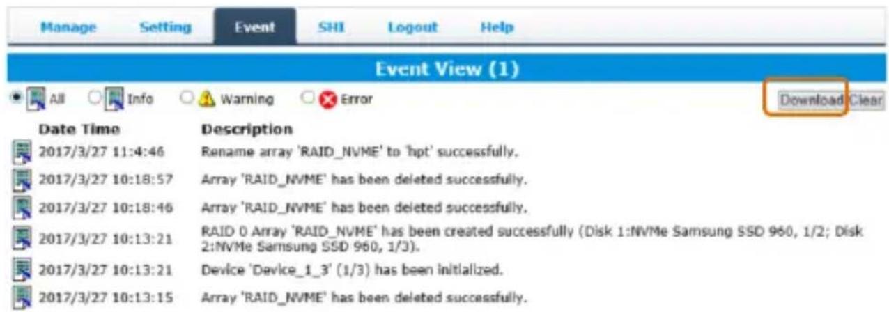 Highpoint SSD7101A-1 - Event log - 1