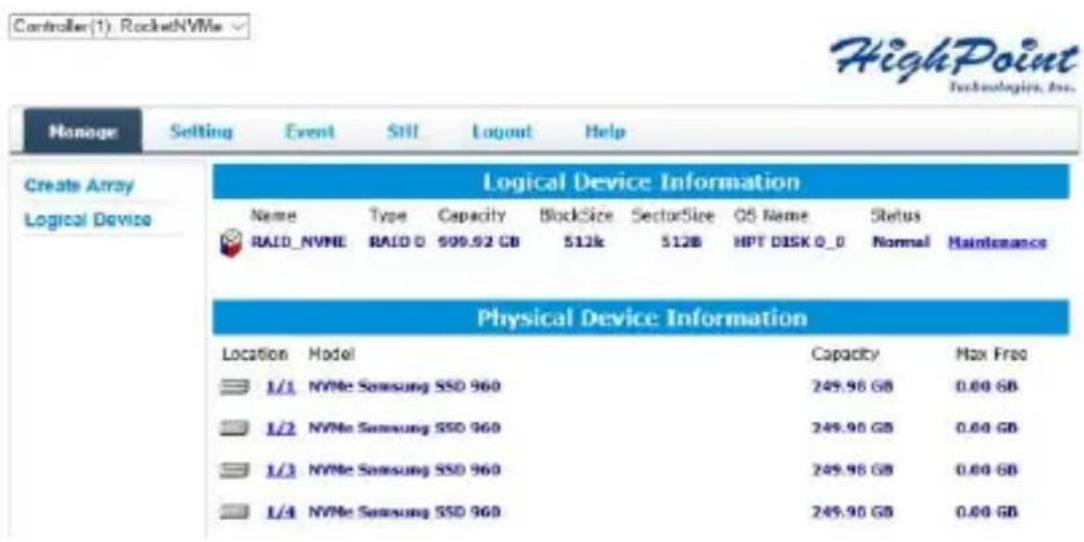 Highpoint SSD7101A-1 - Verify the SSD7101A-1 Status - 1