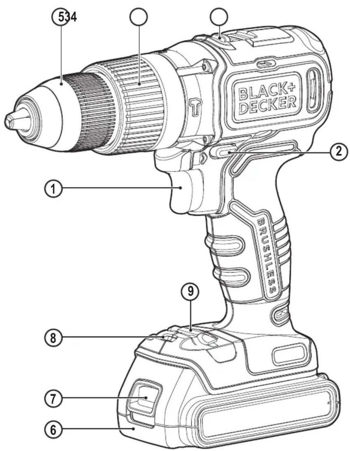534 BLACK+ DECKER ① ② ⑨ ⑧ ⑦ ⑥