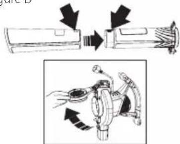 Diagram illustrating mechanical assembly steps with arrows indicating direction of movement