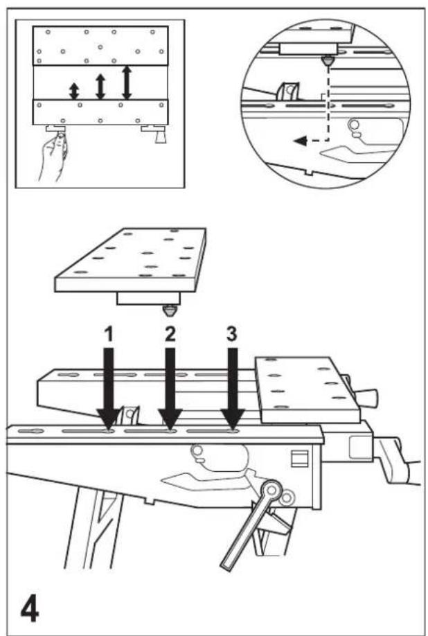 Technical diagram illustrating a mechanical assembly with labeled steps 1, 2, and 3, showing motion indicators and component placement.
