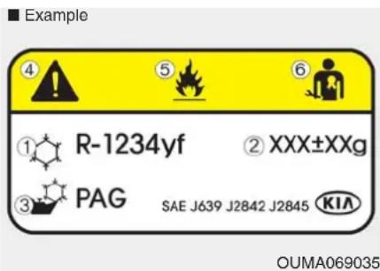 KIA Stinger (2021) - Air Conditioning refrigerant label - 1