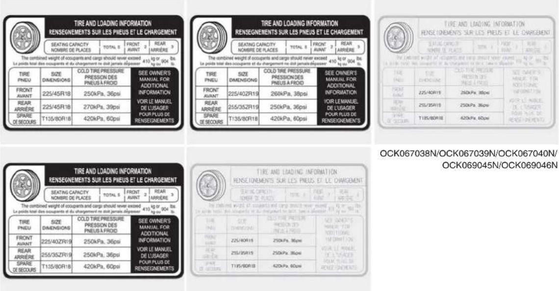 KIA Stinger (2021) - Tire and loading information label - 1