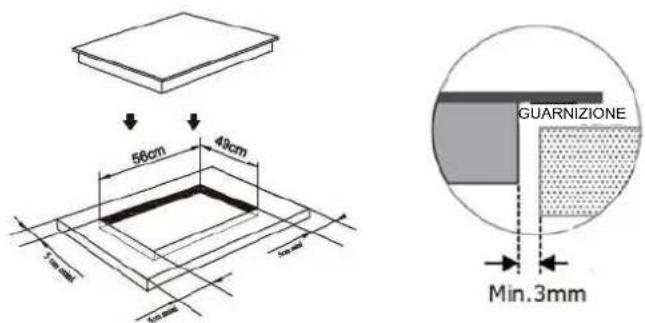 56cm 49cm 2mm 10mm 3mm Guarnizione Min.3mm