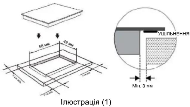 56 MM 49 MM 3 CM MII 3 CM MII Илюстрація (1) УЩІЛЬНЕННЯ МІН. 3 MM