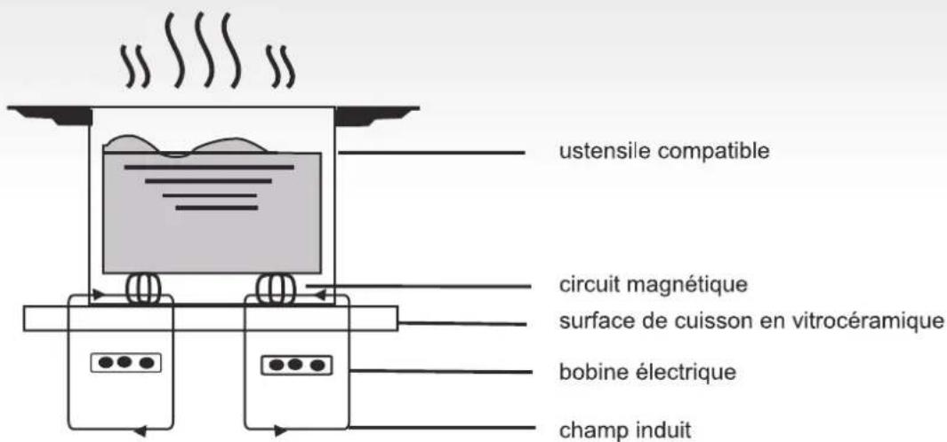 ustensile compatible circuit magnétique surface de cuisson en vitrocéramique bobine électrique champ induit