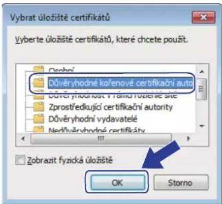 Vybrat úložiště certifikátů Vyberte úložiště certifikátů, které chcete použit. Orodní Důvěryhodné kořenové certifikacní autó Důvěryhodné v ránu třodně sítě Zprostředkující certifikacní autority Důvěryhodní vydavatelé Nedůvěryhodné certifikáty ... Zobrazit fyzická úložiště OK Storno