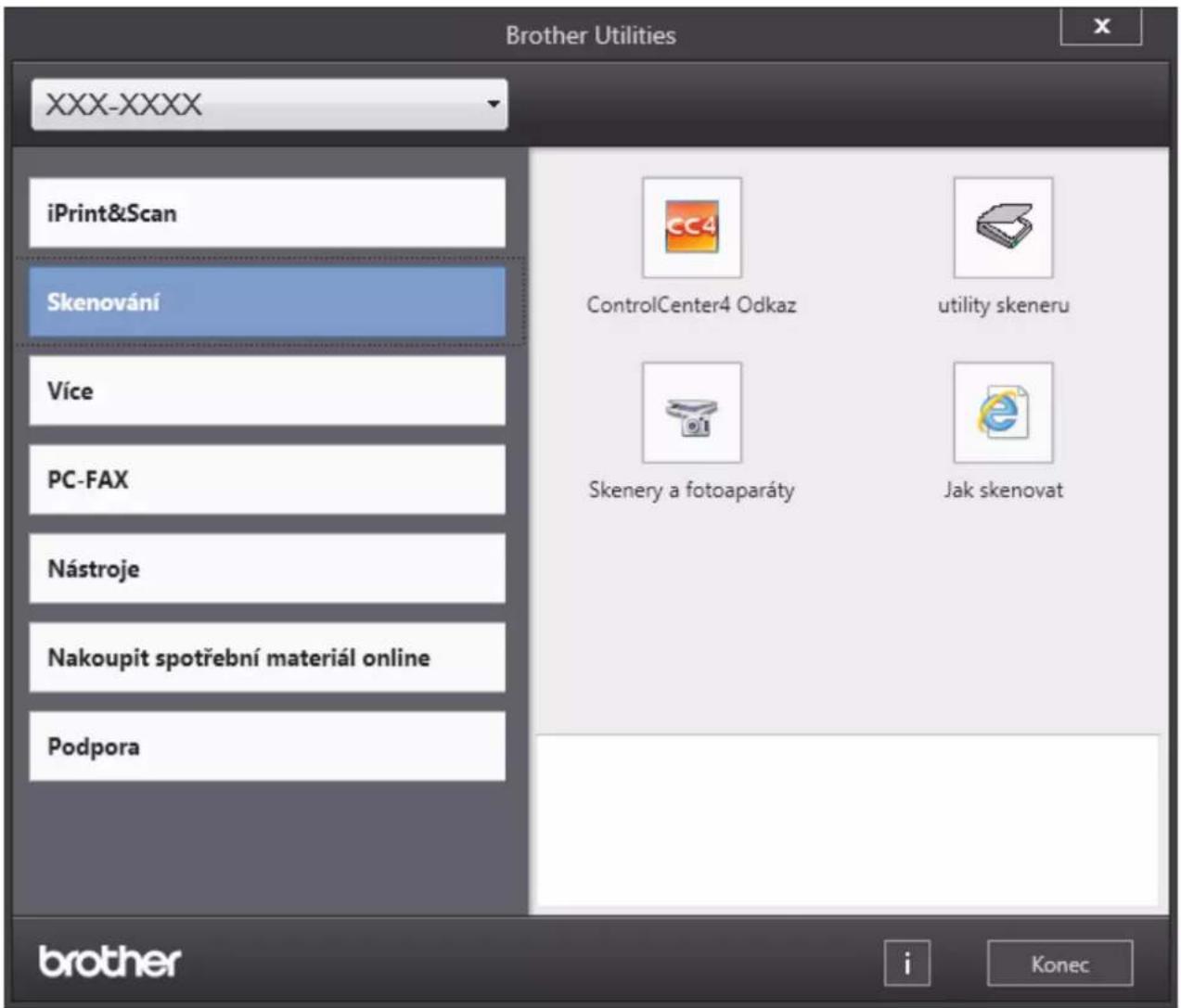 Brother Utilities XXX-XXXX iPrint&Scan Skenování Více PC-FAX Nástroje Nakoupit spotřební materiál online Podpora ControlCenter4 Odkaz utility skeneru Skenery a fotoaparáty Jak skenovat brother Konec