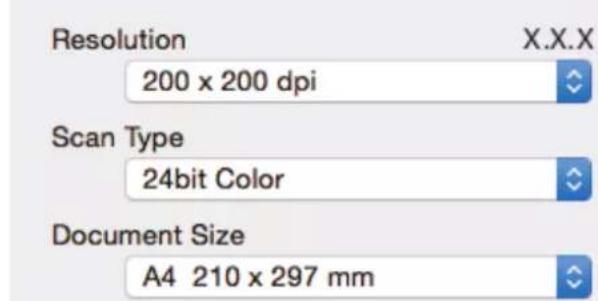 Resolution X.X.X 200 x 200 dpi Scan Type 24bit Color Document Size A4 210 x 297 mm