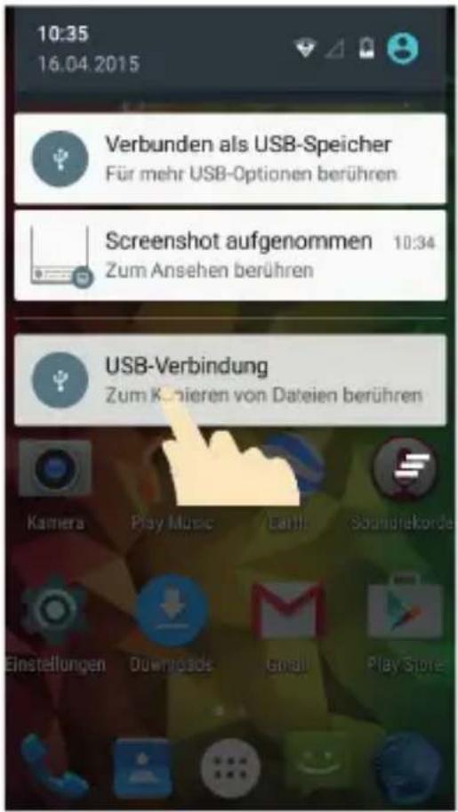 10:35 16.04.2015 Verbunden als USB-Speicher Für mehr USB-Optionen berühren Screenshot aufgenommen 10:34 Zum Ansehen berühren USB-Verbindung Zum Kunieren von Dateien berühren Kamera Play Music Earth Soundskorde Einstellungen Downloads GmbH Play Store