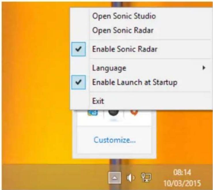 Open Sonic Studio Open Sonic Radar Enable Sonic Radar Language Enable Launch at Startup Exit Customize...