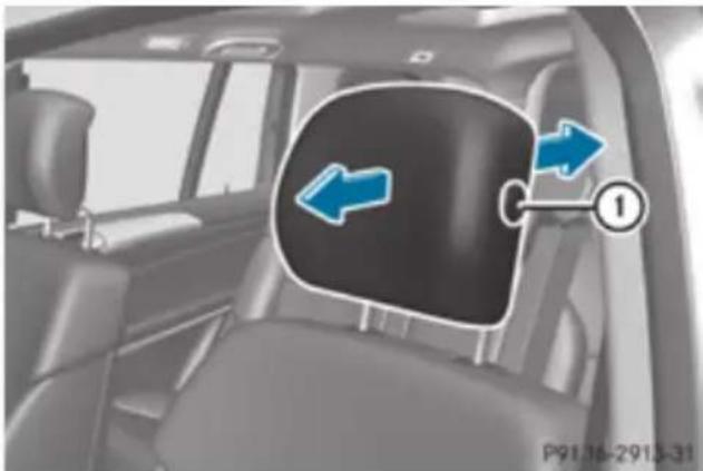 Mercedes-Benz GL (2012) - Adjusting the head restraint fore-and-aft position - 1