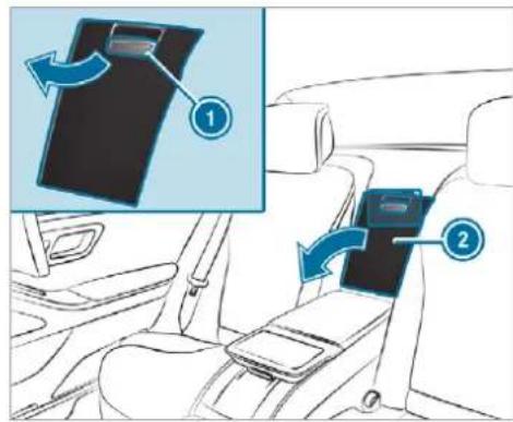 Mercedes-Benz GLS (2019) - Using the stowage compartment and MBUX rear tablet in the rear armrest - 6