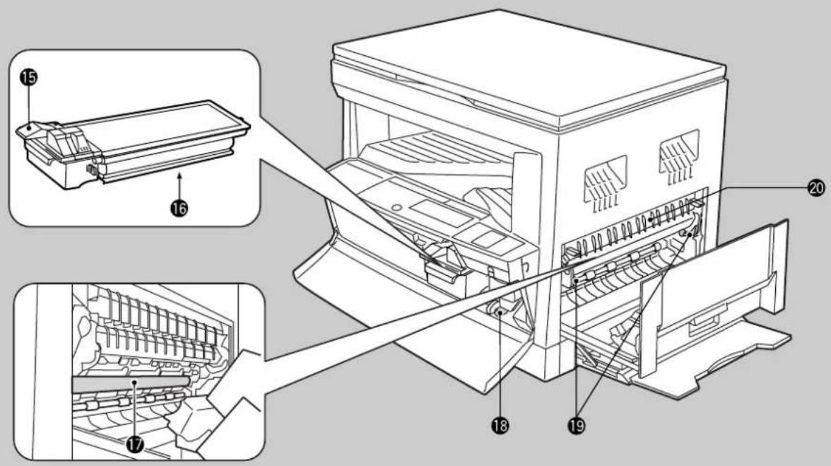 Technical diagram of a printer internal structure with numbered parts for identification