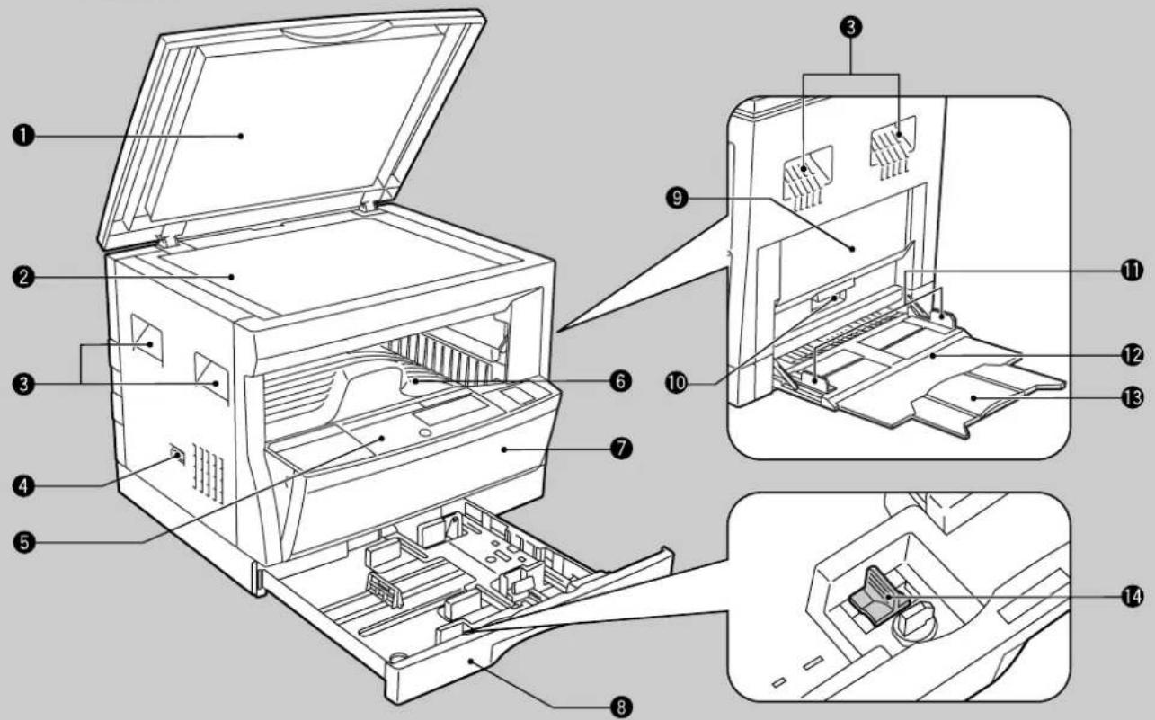 Technical diagram of a printer internal structure with numbered components for identification
