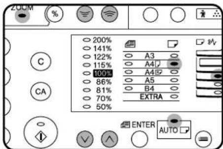 ZOOM 200% 141% 122% 115% 100% 86% 81% 70% 50% A3 A4 A4 A5 B4 EXTRA ENTER AUTO