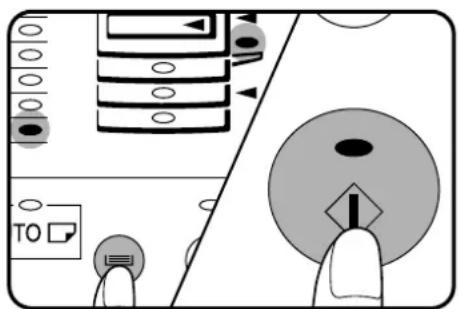 Diagram showing a hand pressing a button on a device interface with control buttons and display icons