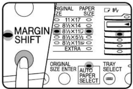 MARGIN SHIFT ORIGINAL PAPER SIZE SIZE 11×17 8½×14 8½×110 8½×5½ 8½×110 EXTRA ORIGINAL SIZE ENTER AUTO PAPER SELECT TRAY SELECT