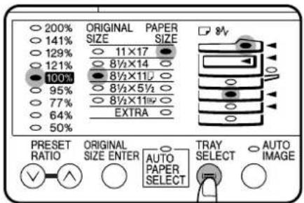 200% ORIGINAL PAPER 141% SIZE SIZE 129% 11×17 121% 8½×14 100% 8½×11½ 95% 8½×5½ 77% 8½×11½ 64% EXTRA 50% PRESET RATIO ORIGINAL AUTO TRAY AUTO SIZE ENTER PAPER SELECT IMAGE