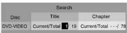 Search Disc Title Chapter DVD-VIDEO Current/Total 1/ 19 Current/Total ---/ 78