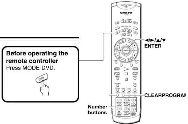Before operating the remote controller Press MODE DVD. Number buttons ENTER CLEARPROGRAM