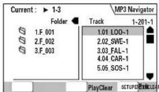 Current: ▶ 1-3 MP3 Navigator Folder Track 1-201-1 1.F_001 1.01.LOO-1 2.F_002 2.02.SWE-1 3.F_003 3.03.FAL-1 4.04.CAR-1 5.05.SOS-1 PlayClear SETUPER BreakLEARN
