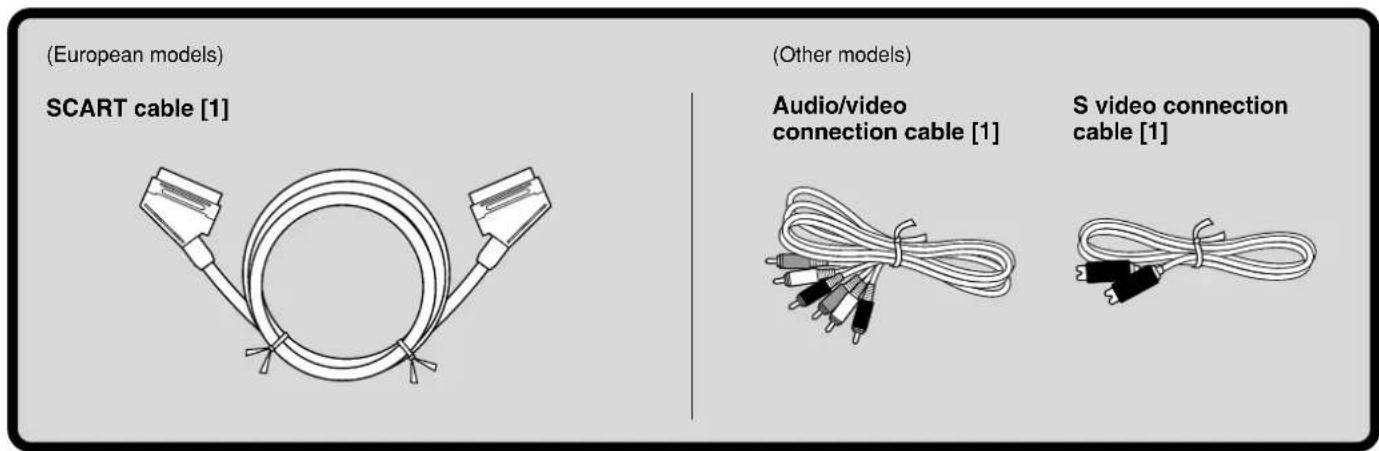 (European models) SCART cable [1] (Other models) Audio/video connection cable [1] S video connection cable [1]