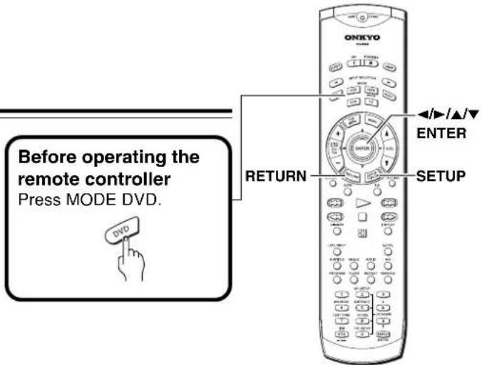 Before operating the remote controller Press MODE DVD. RETURN ENTER SETUP ◄/►/▲/▼