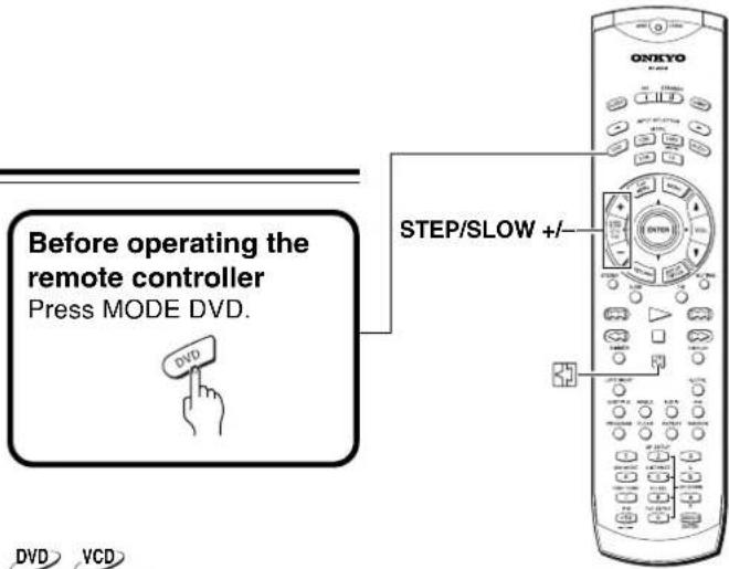 Before operating the remote controller Press MODE DVD. DVD STEP/SLOW +/-