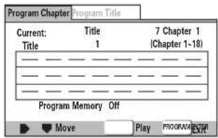 Program Chapter Program Title Current: Title 7 Chapter 1 Title 1 (Chapter 1-18) Program Memory Off Move Play PROGRAM/EXTR