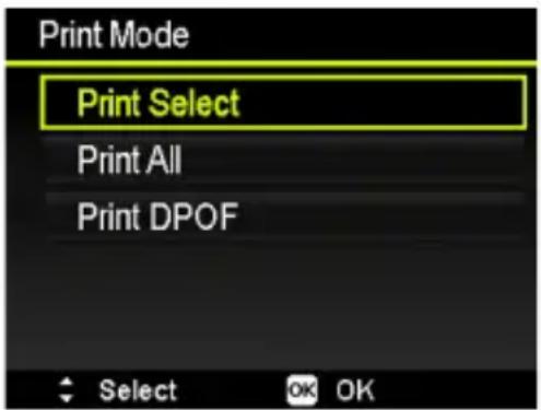 Print Mode Print Select Print All Print DPOF Select OK OK