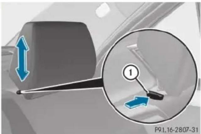 Mercedes-Benz E-Class Sedan (2011) - Adjusting the rear seat head restraint height - 1