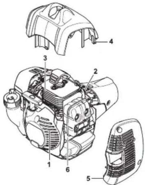 Technical diagram of an automotive engine compartment with numbered parts for identification