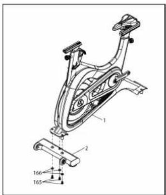 Technical diagram of a stationary exercise frame with labeled components and dimensional annotations