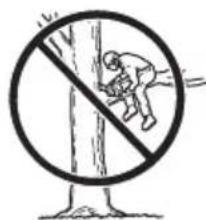 Safety warning symbol showing a person falling off a tree with a diagonal line indicating no obstruction