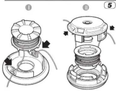 Technical diagram showing two mechanical assembly steps with labeled components and directional arrows indicating motion or movement.
