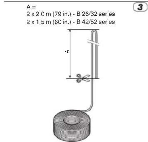 A = 2 x 2,0 m (79 in.) - B 26/32 series 2 x 1,5 m (60 in.) - B 42/52 series